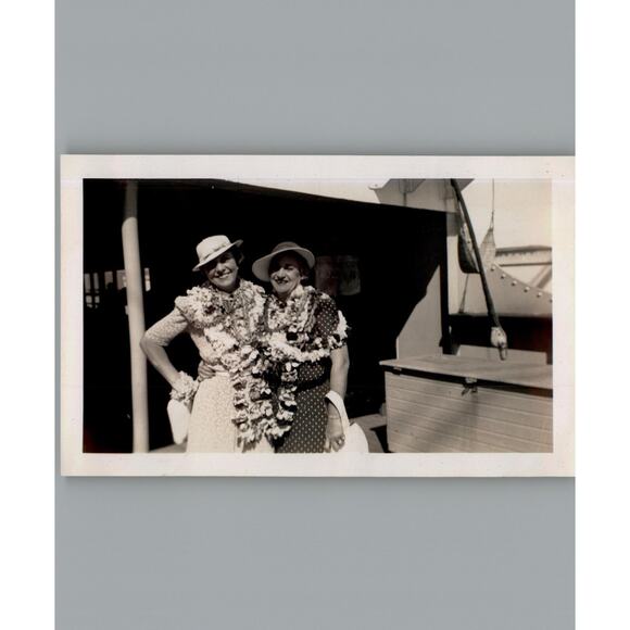 Other - Antique 1940's Women wearing Lei's - Black & White Photography Photo